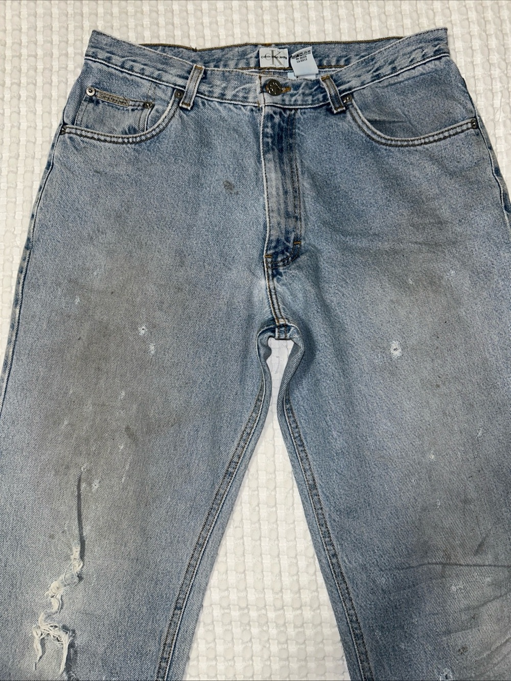 Vintage USA Made Calvin Klein Jeans Faded Blue Distressed Denim 33x34